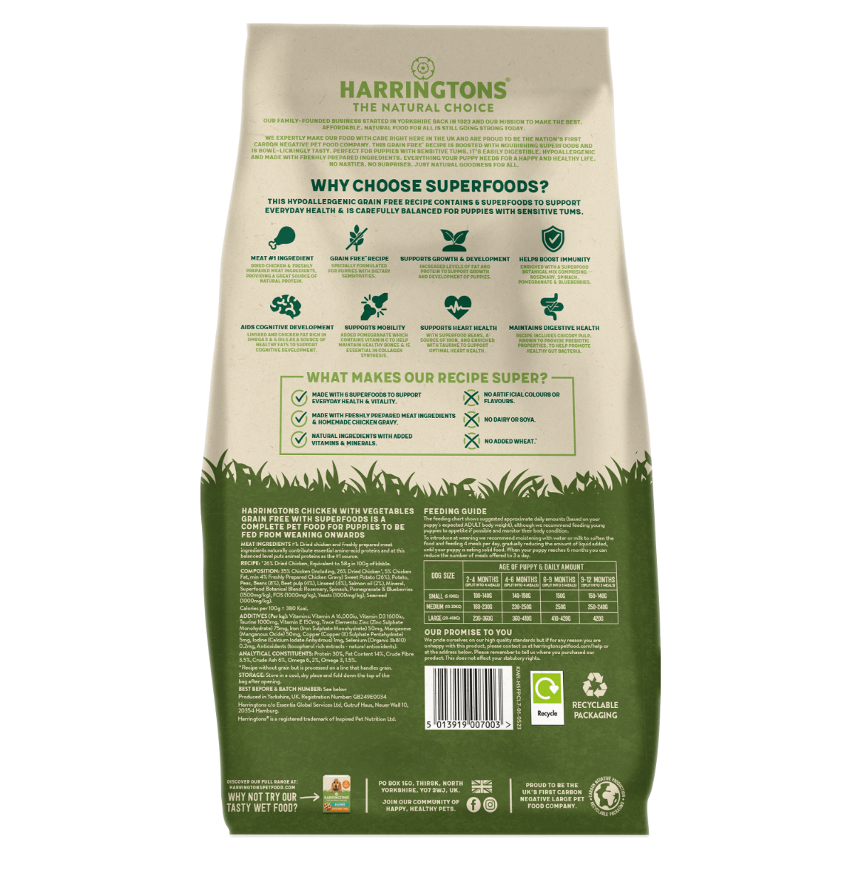 Harringtons Superfoods Grain Free Dry Puppy Dog Food Chicken