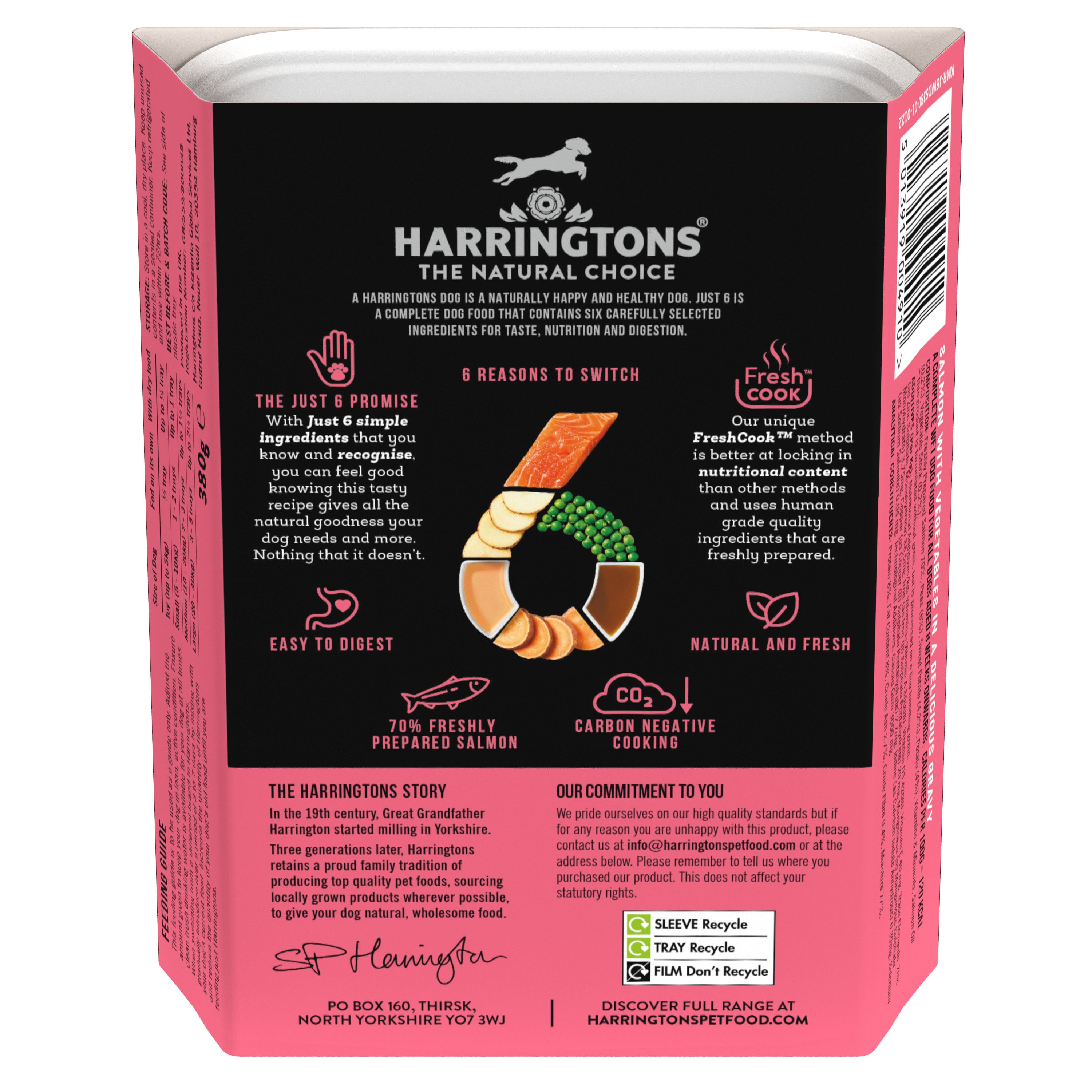 Just 6 Salmon with Vegetables Gravy Complete Grain Free Wet Dog Food Harringtons Pet Food